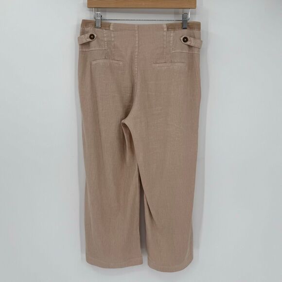 Sundance The Villa Wide Leg Crop Button Fly Linen Tencel Blend Pant Tan Women 6 - Picture 2 of 5